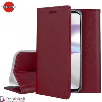 Telone dirbtinos odos atverčiamas dėklas - bordo spalvos (telefonams Samsung Xcover 6 Pro)